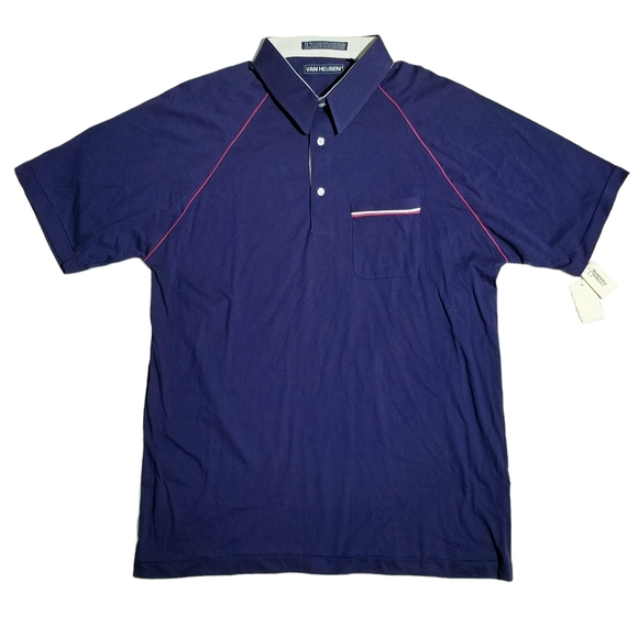 Vintage Van Heusen Mens 3 Button Chest Pocket Polo Shirt Purple Size XL New - Picture 1 of 6